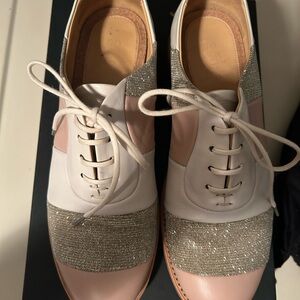 Chic Women's Lace-Up Flats in Pink and Silver